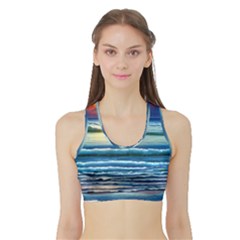 Sunset Beach Waves Sports Bra With Border by GardenOfOphir