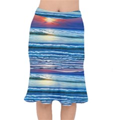 Sunset Beach Waves Short Mermaid Skirt by GardenOfOphir