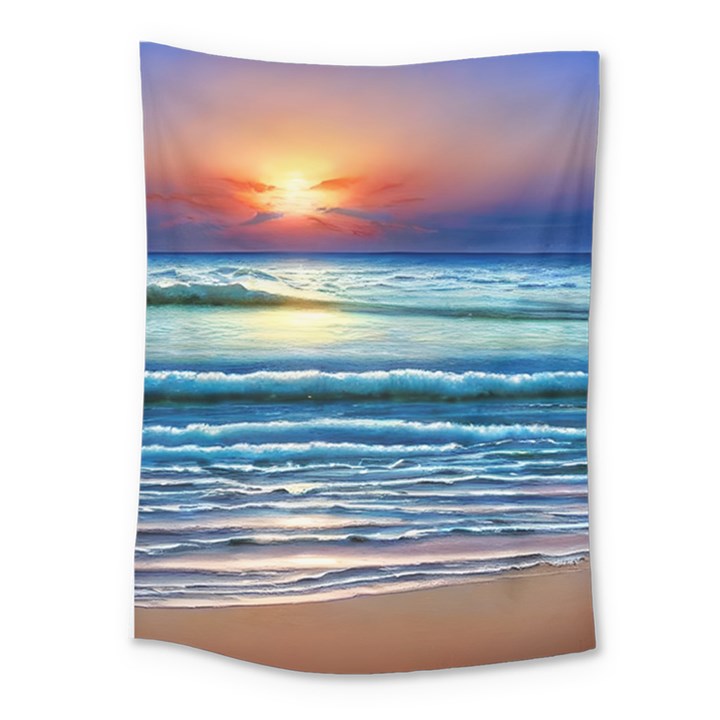 Sunset Beach Waves Medium Tapestry