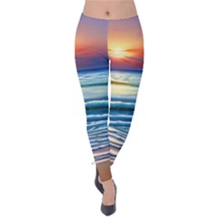 Sunset Beach Waves Velvet Leggings by GardenOfOphir