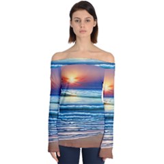 Sunset Beach Waves Off Shoulder Long Sleeve Top by GardenOfOphir