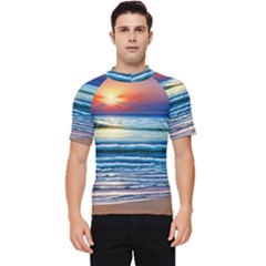 Sunset Beach Waves Men s Short Sleeve Rash Guard by GardenOfOphir