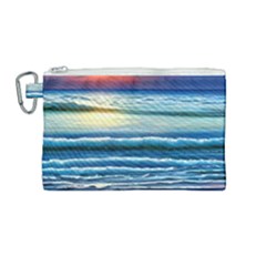 Sunset Beach Waves Canvas Cosmetic Bag (medium) by GardenOfOphir