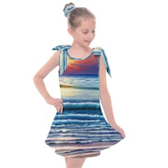 Sunset Beach Waves Kids  Tie Up Tunic Dress by GardenOfOphir