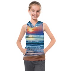 Sunset Beach Waves Kids  Sleeveless Hoodie by GardenOfOphir