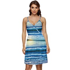 Sunset Beach Waves V-neck Pocket Summer Dress  by GardenOfOphir