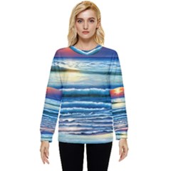 Sunset Beach Waves Hidden Pocket Sweatshirt by GardenOfOphir