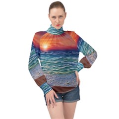 Nature s Beauty High Neck Long Sleeve Chiffon Top by GardenOfOphir