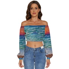 Nature s Beauty Long Sleeve Crinkled Weave Crop Top by GardenOfOphir