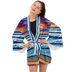 Sandy Beach Dreams Long Sleeve Kimono by GardenOfOphir