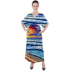 Sandy Beach Dreams V-neck Boho Style Maxi Dress by GardenOfOphir