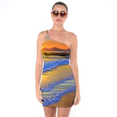 Waves Of Gold One Soulder Bodycon Dress by GardenOfOphir