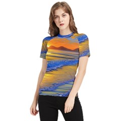 Waves Of Gold Women s Short Sleeve Rash Guard by GardenOfOphir