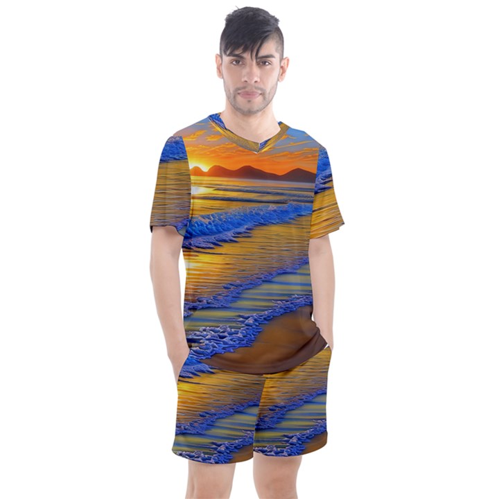 Waves Of Gold Men s Mesh Tee and Shorts Set