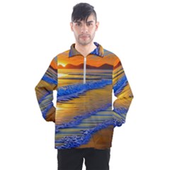 Waves Of Gold Men s Half Zip Pullover by GardenOfOphir