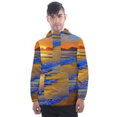 Waves Of Gold Men s Front Pocket Pullover Windbreaker by GardenOfOphir