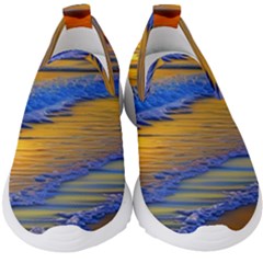 Waves Of Gold Kids  Slip On Sneakers by GardenOfOphir