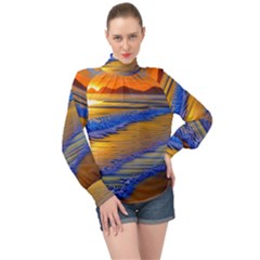 Waves Of Gold High Neck Long Sleeve Chiffon Top by GardenOfOphir