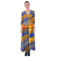 Waves Of Gold Button Up Maxi Dress by GardenOfOphir