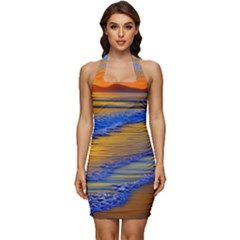 Waves Of Gold Sleeveless Wide Square Neckline Ruched Bodycon Dress by GardenOfOphir