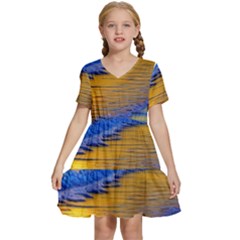 Waves Of Gold Kids  Short Sleeve Tiered Mini Dress by GardenOfOphir