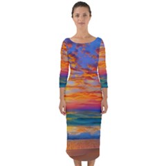 Summer Sunset Quarter Sleeve Midi Bodycon Dress by GardenOfOphir