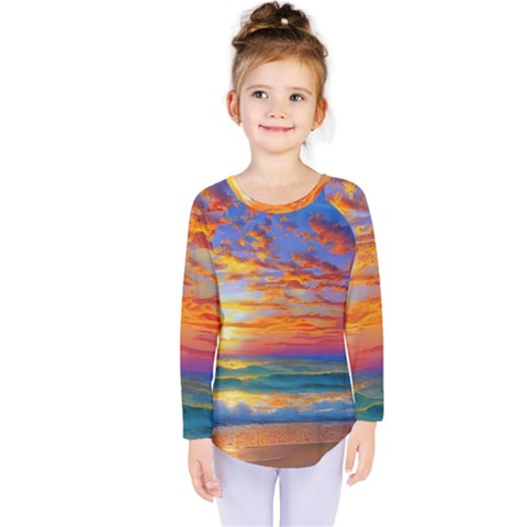 Summer Sunset Kids  Long Sleeve Tee by GardenOfOphir