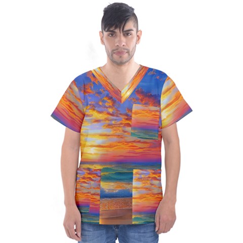 Summer Sunset Men s V-neck Scrub Top by GardenOfOphir