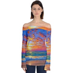 Summer Sunset Off Shoulder Long Sleeve Top by GardenOfOphir