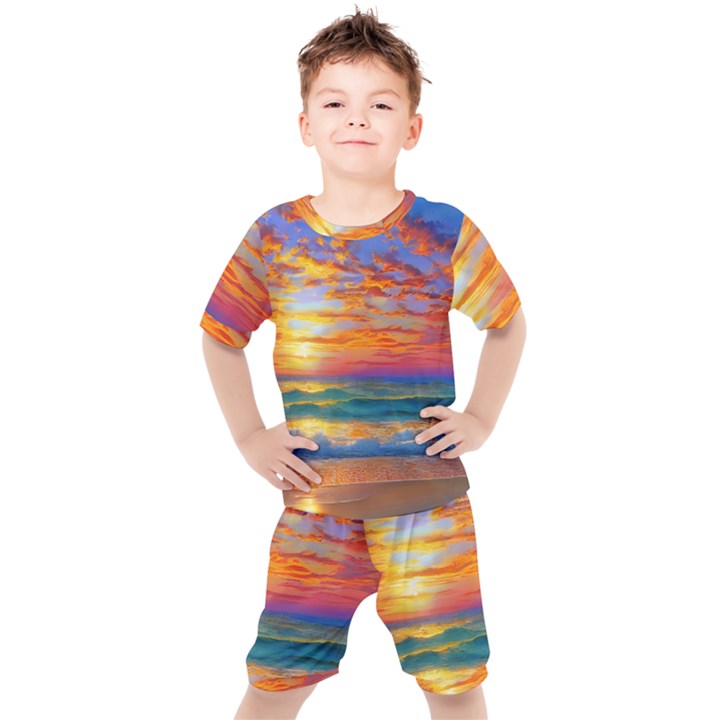 Summer Sunset Kids  Tee and Shorts Set