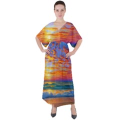 Summer Sunset V-neck Boho Style Maxi Dress by GardenOfOphir