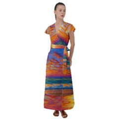 Summer Sunset Flutter Sleeve Maxi Dress by GardenOfOphir