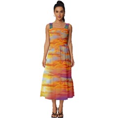 Summer Sunset Square Neckline Tiered Midi Dress