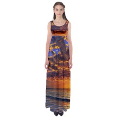 Orange Sunburst Empire Waist Maxi Dress by GardenOfOphir