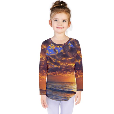 Orange Sunburst Kids  Long Sleeve Tee by GardenOfOphir