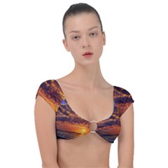 Orange Sunburst Cap Sleeve Ring Bikini Top by GardenOfOphir