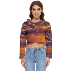 Orange Sunburst Women s Lightweight Cropped Hoodie by GardenOfOphir