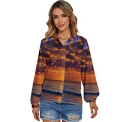 Orange Sunburst Women s Long Sleeve Button Down Shirt