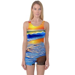 Summer Sunset At The Beach One Piece Boyleg Swimsuit by GardenOfOphir