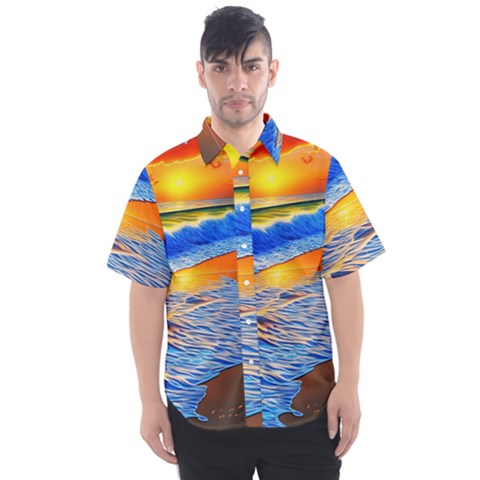 Summer Sunset At The Beach Men s Short Sleeve Shirt by GardenOfOphir