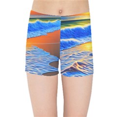 Summer Sunset At The Beach Kids  Sports Shorts by GardenOfOphir