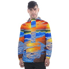 Summer Sunset At The Beach Men s Front Pocket Pullover Windbreaker by GardenOfOphir