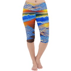 Summer Sunset At The Beach Lightweight Velour Cropped Yoga Leggings by GardenOfOphir