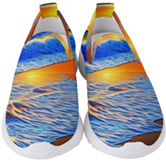 Summer Sunset At The Beach Kids  Slip On Sneakers by GardenOfOphir