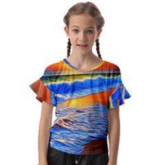 Summer Sunset At The Beach Kids  Cut Out Flutter Sleeves by GardenOfOphir