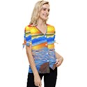 Summer Sunset At The Beach Bow Sleeve Button Up Top View3