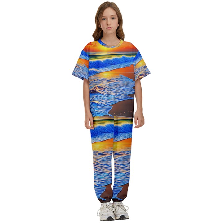 Summer Sunset At The Beach Kids  Tee and Pants Sports Set