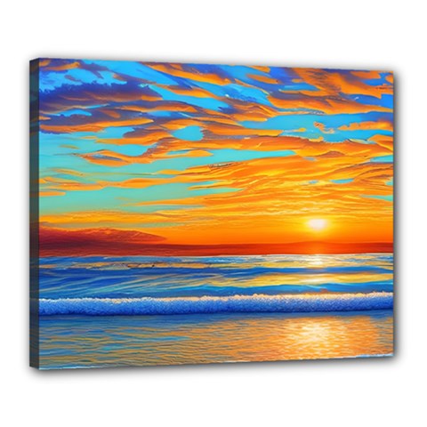 Golden Sunsets Over The Ocean Canvas 20  X 16  (stretched) by GardenOfOphir