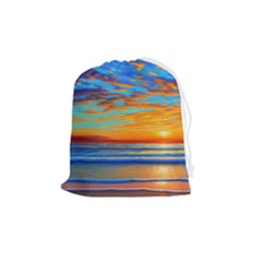 Golden Sunsets Over The Ocean Drawstring Pouch (medium) by GardenOfOphir