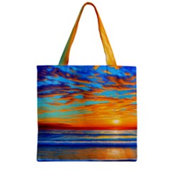 Golden Sunsets Over The Ocean Zipper Grocery Tote Bag by GardenOfOphir